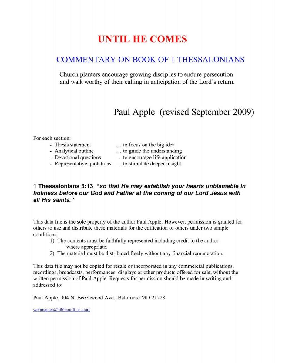 1 Thessalonians Free Sermon Outlines Bible Study And
