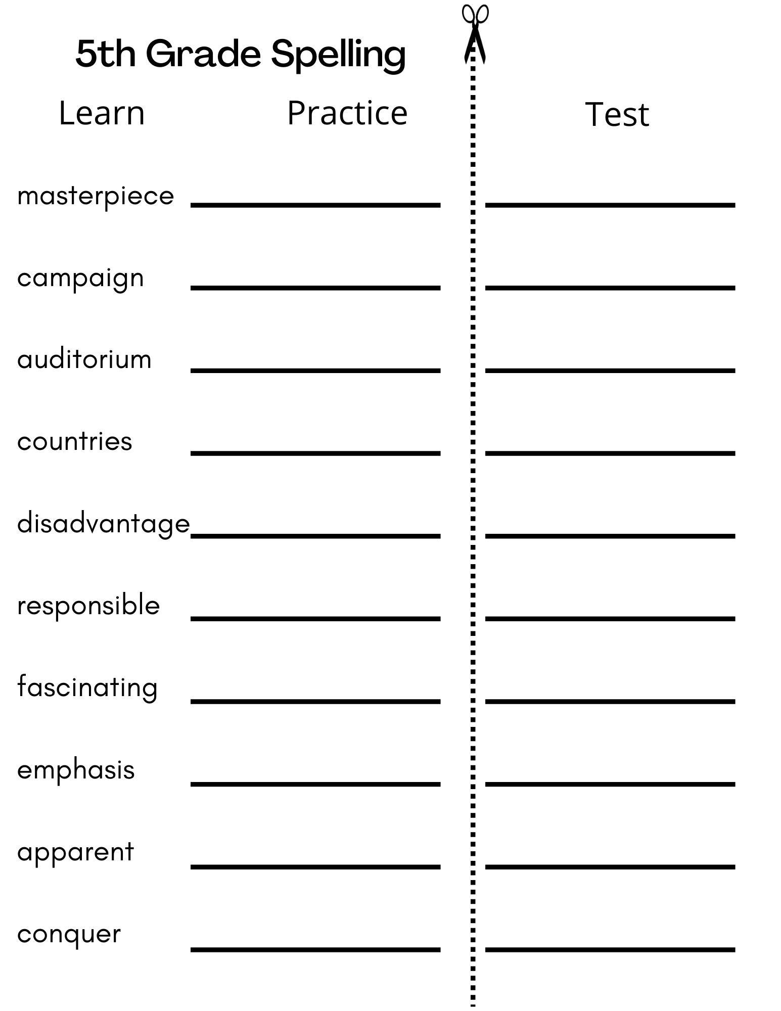 Class 5 Spelling Words Worksheet PDF Practice Answers