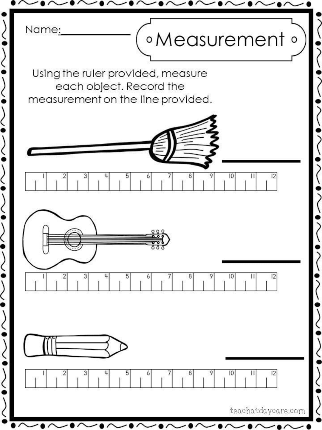 10 Printable Measuring With A Ruler Worksheets Preschool 1st Grade Math Etsy Hong Kong