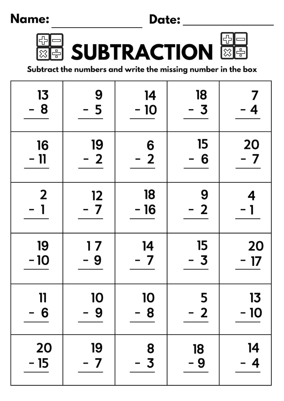 10 Printable Subtraction Fill In The Blanks Worksheets Numbers 1 20 For Kindergarten 1st Grade 2nd Grade Math Subtraction Worksheets Etsy 10 Printable Subtraction Fill In The Blanks Worksheets Numbers 1 20 For Kindergarten 1st Grade 2nd Grade Math Subtraction Worksheets Etsy