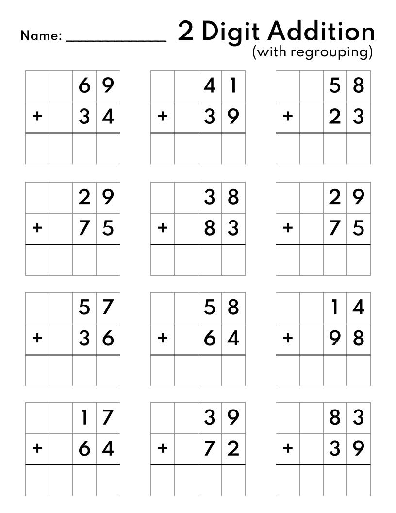 10 Printable Two Digit Addition Worksheets Double Digit Addition Worksheets 1st Grade 2nd Grade Made By Teachers Two Digit Addition With And Without Regrouping Worksheets Etsy Finland