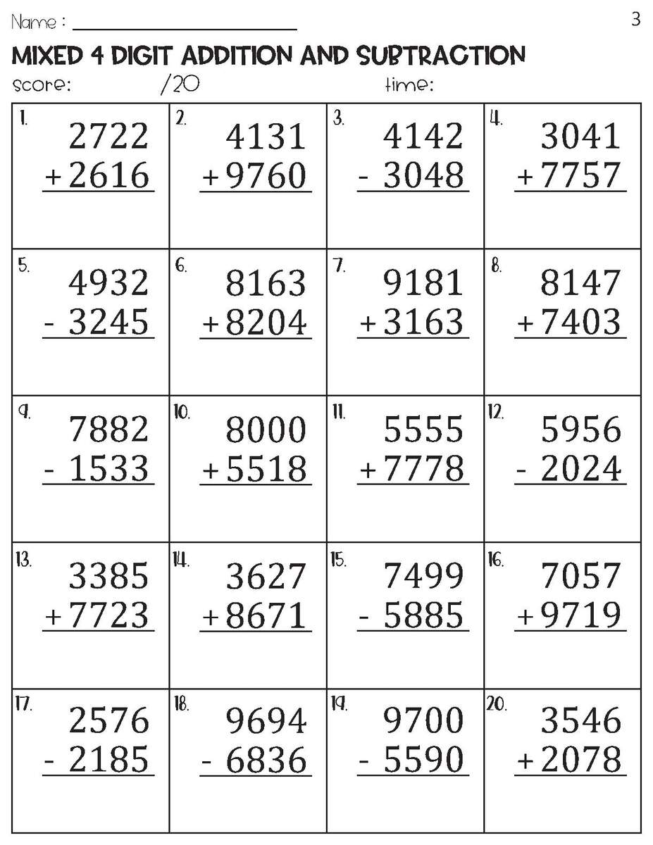 100 Four Digit Mixed Addition And Subtraction With And Without Regrouping Worksheets Etsy 100 Four Digit Mixed Addition And Subtraction With And Without Regrouping Worksheets Etsy