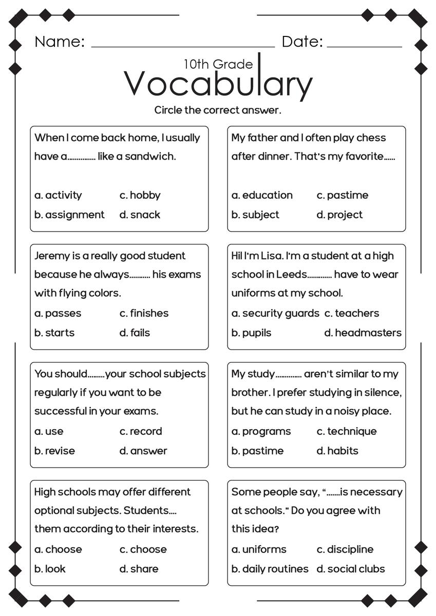 Reading Comprehension Worksheets Tenth Grade Reading Comprehension Worksheets