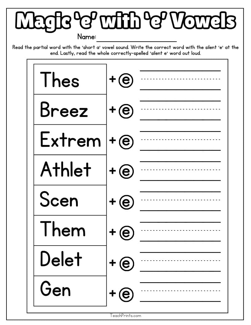 13 Silent E Worksheets Free PDF Printables Teach Prints