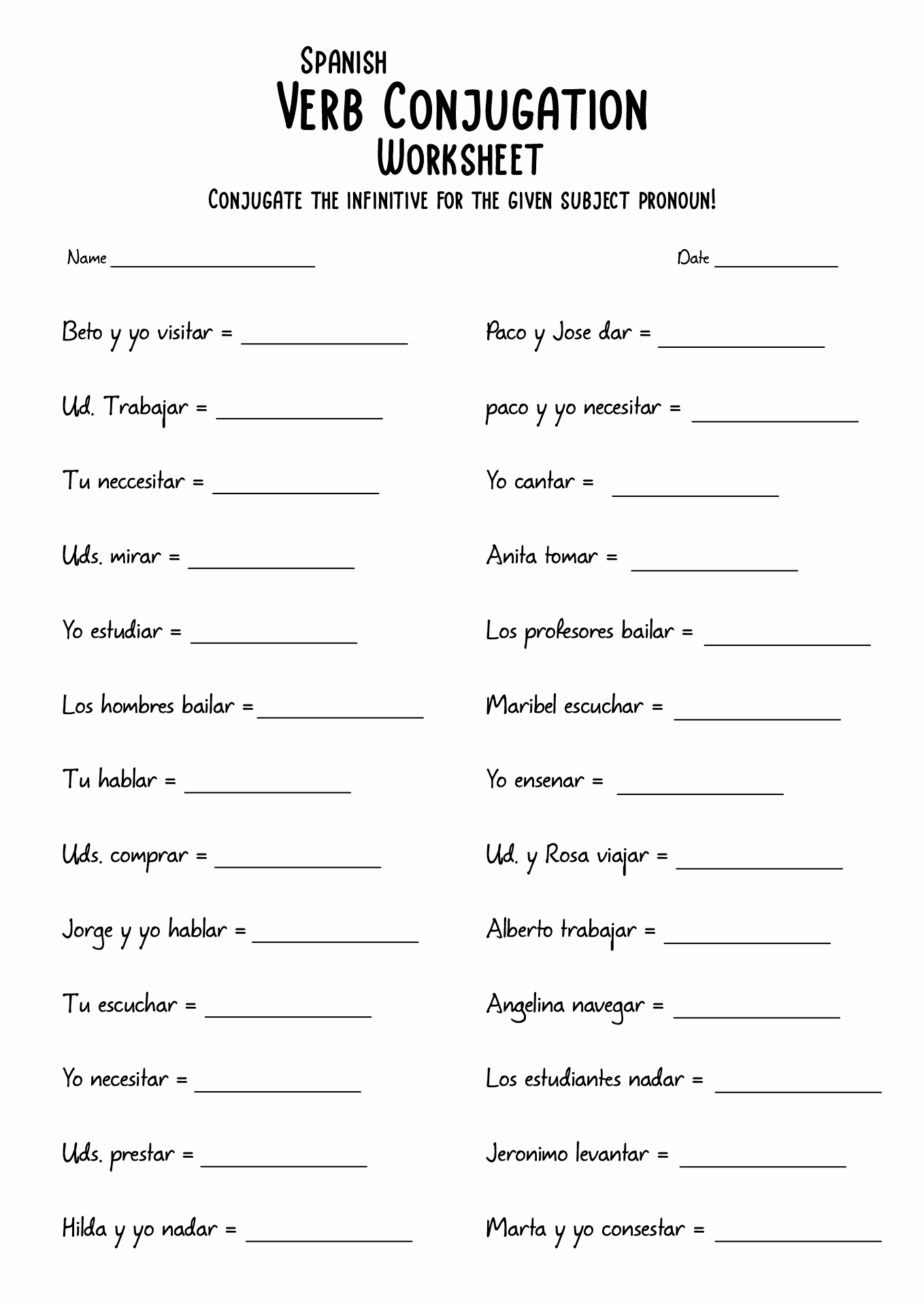 19 Spanish Verb Worksheets Free PDF At Worksheeto Free Spanish Verb Conjugation Worksheet Download Free Spanish Verb Conjugation Worksheet Png Images Free Worksheets On Clipart Library
