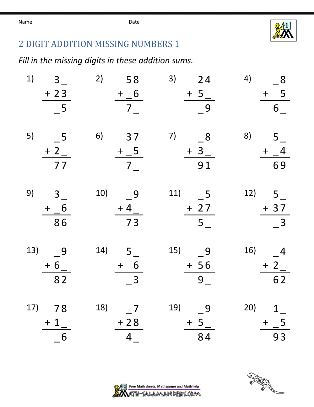 Two Digit Addition Worksheets Printable 2 Digit Problems Free Printables Lettering SVG Files Tools Apps
