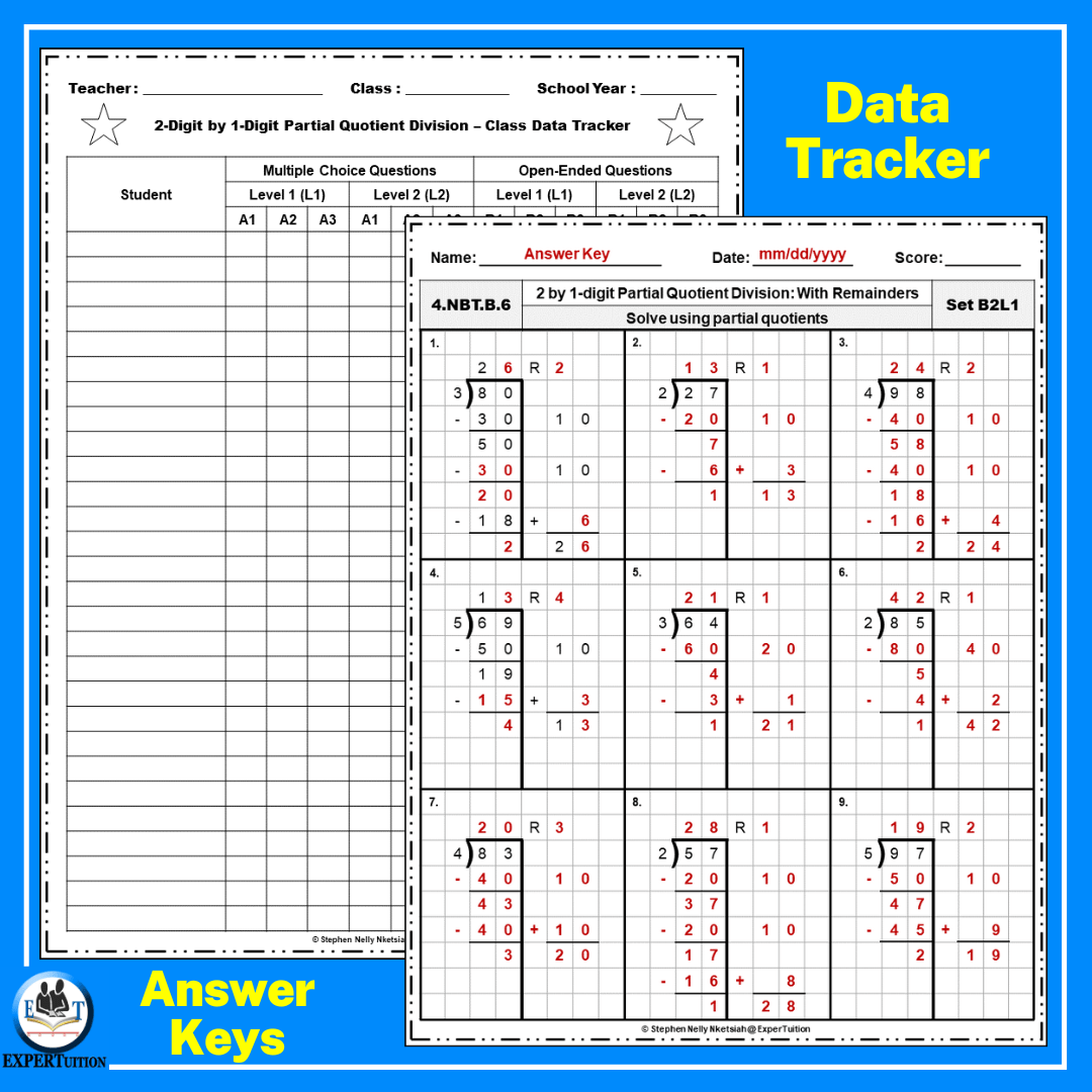 2 Digit By 1 Partial Quotients Division Grade 4 Worksheets ExperTuition