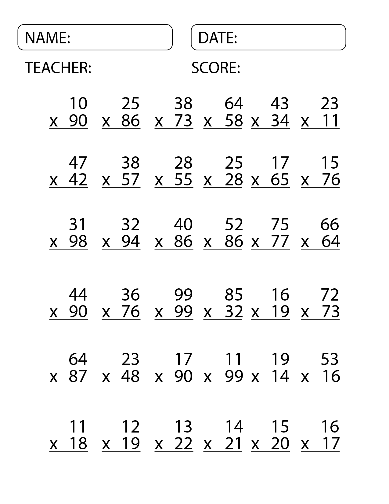 2 Digit By 2 Digit Multiplication Worksheets Math Multiplication Made By Teachers Multiplying With 2 Digit Numbers Printable Multiplication Worksheets