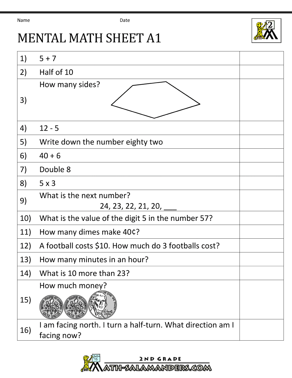 2nd Grade Mental Math Worksheets 2nd Grade Mental Math Worksheets A71