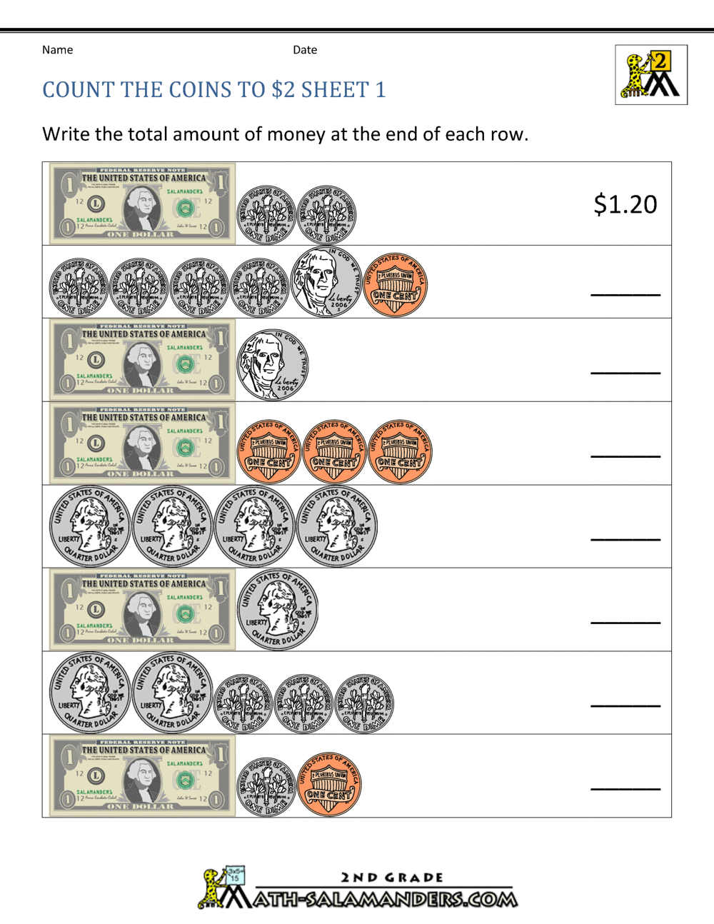 Money Worksheets For 2nd Grade