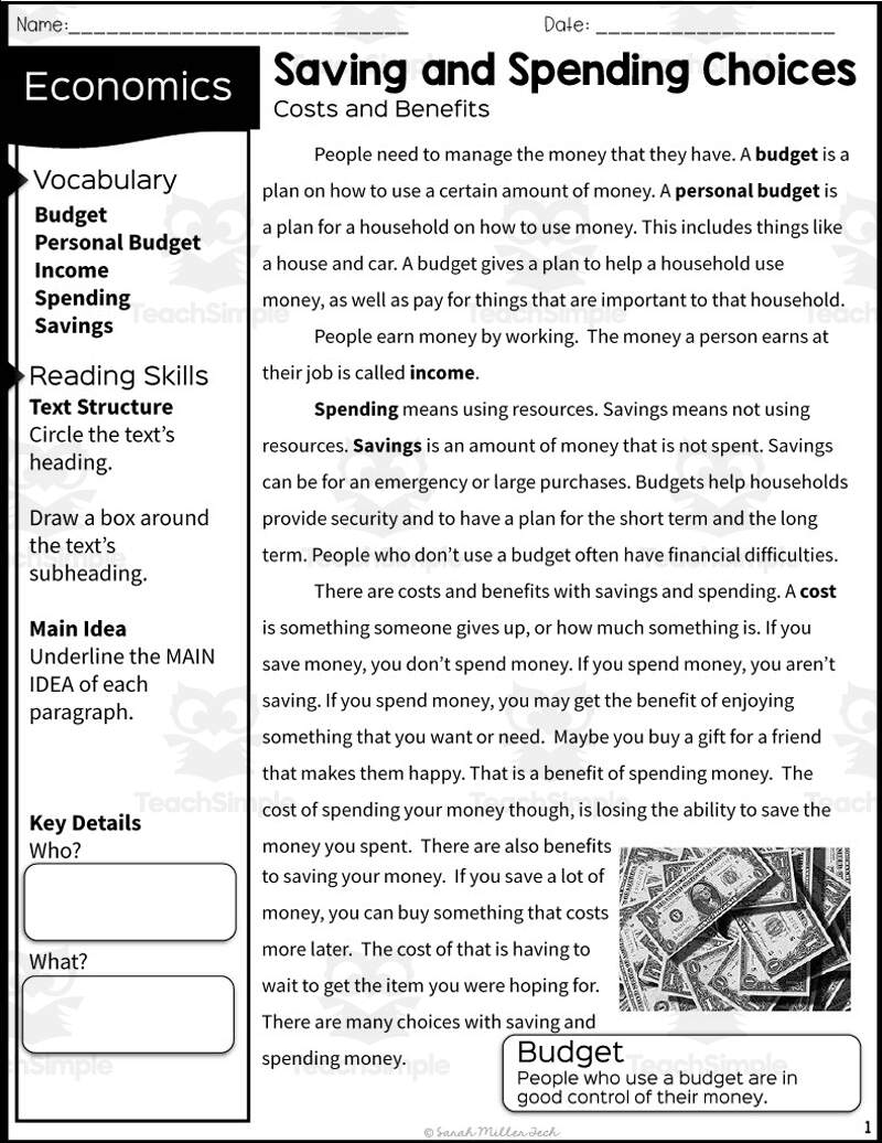 2nd Grade Reading Packet Saving And Spending Choices By Teach Simple 2nd Grade Reading Packet Saving And Spending Choices By Teach Simple