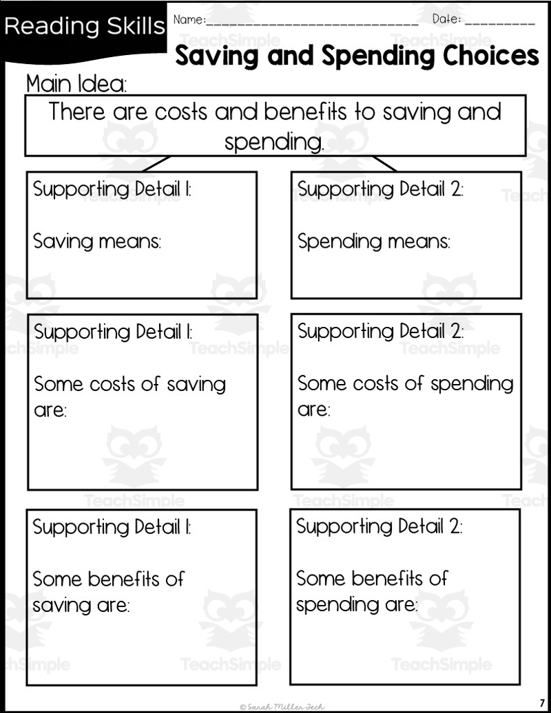 2nd Grade Reading Packet Saving And Spending Choices By Teach Simple