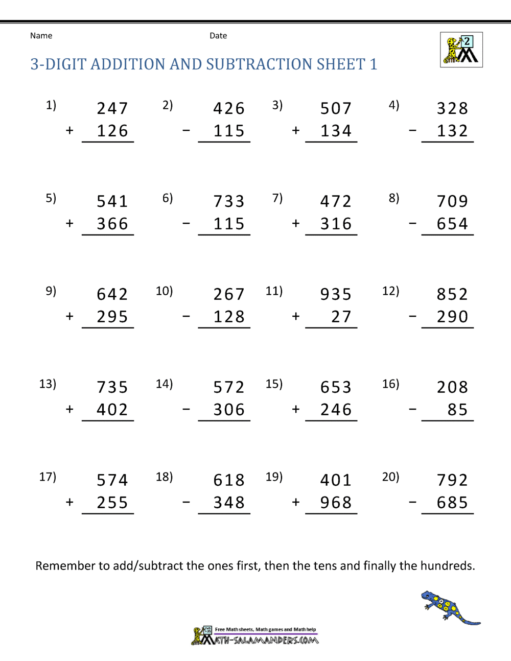 3 Digit Addition And Subtraction Worksheets 3 Digit Addition And Subtraction Worksheets