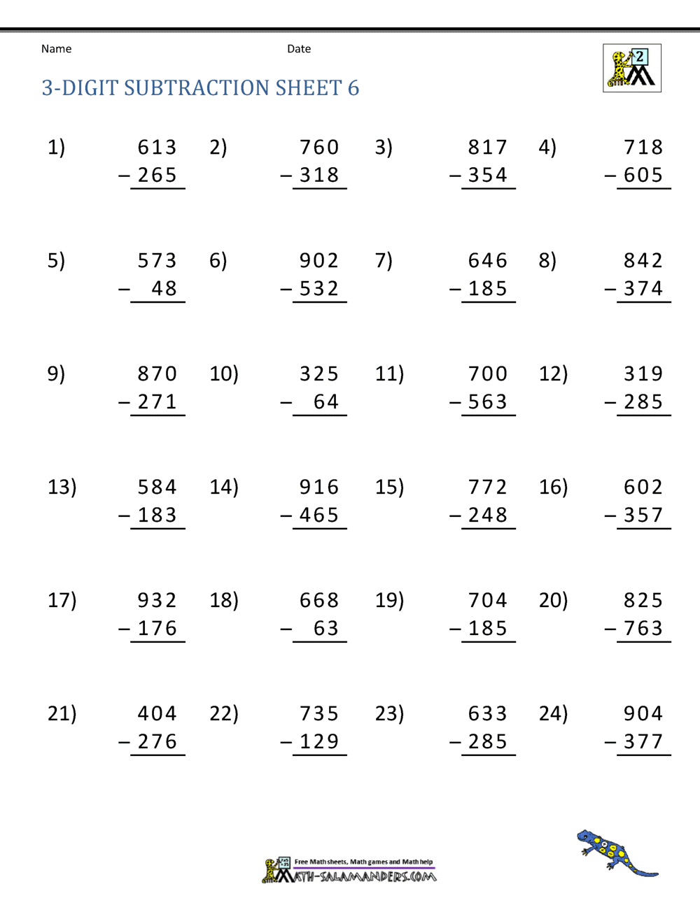 3 Digit Subtraction Worksheets Superstar Worksheets