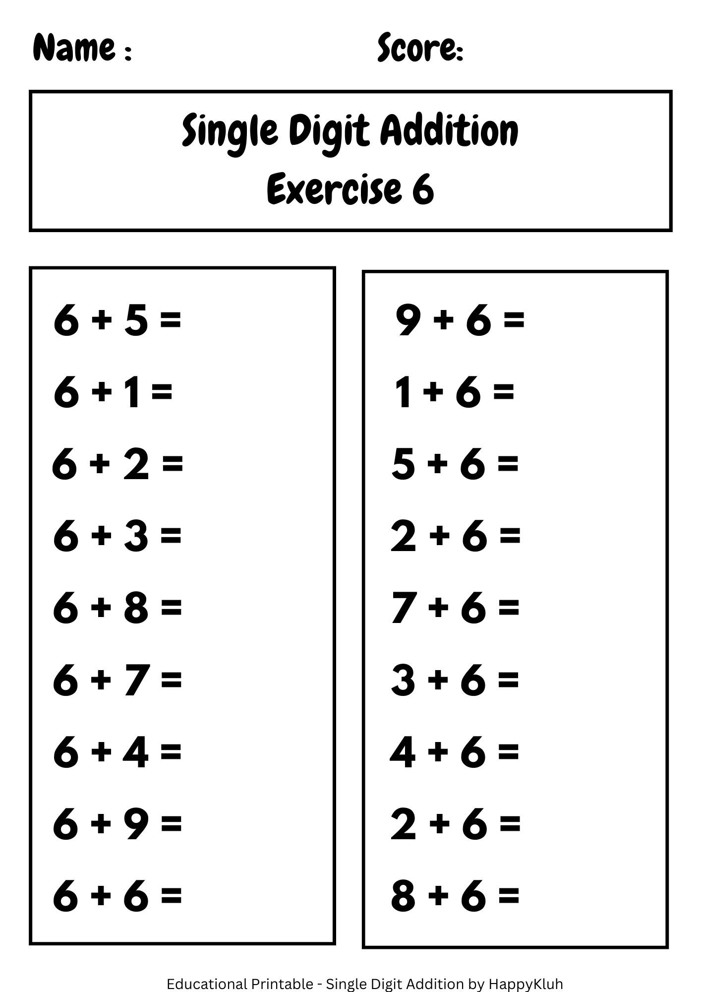 Printable Single Digit Addition 1 To 10 Number Math Worksheets For Grade 1 2 3 Made By Teachers