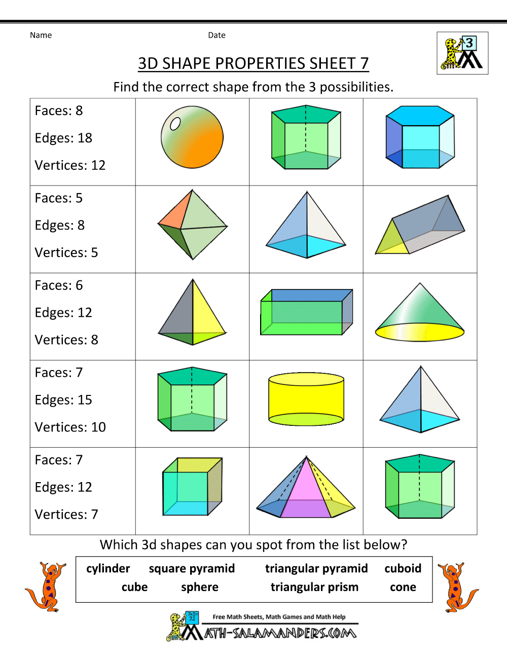 3d Shapes Worksheets 3d Shapes Worksheets