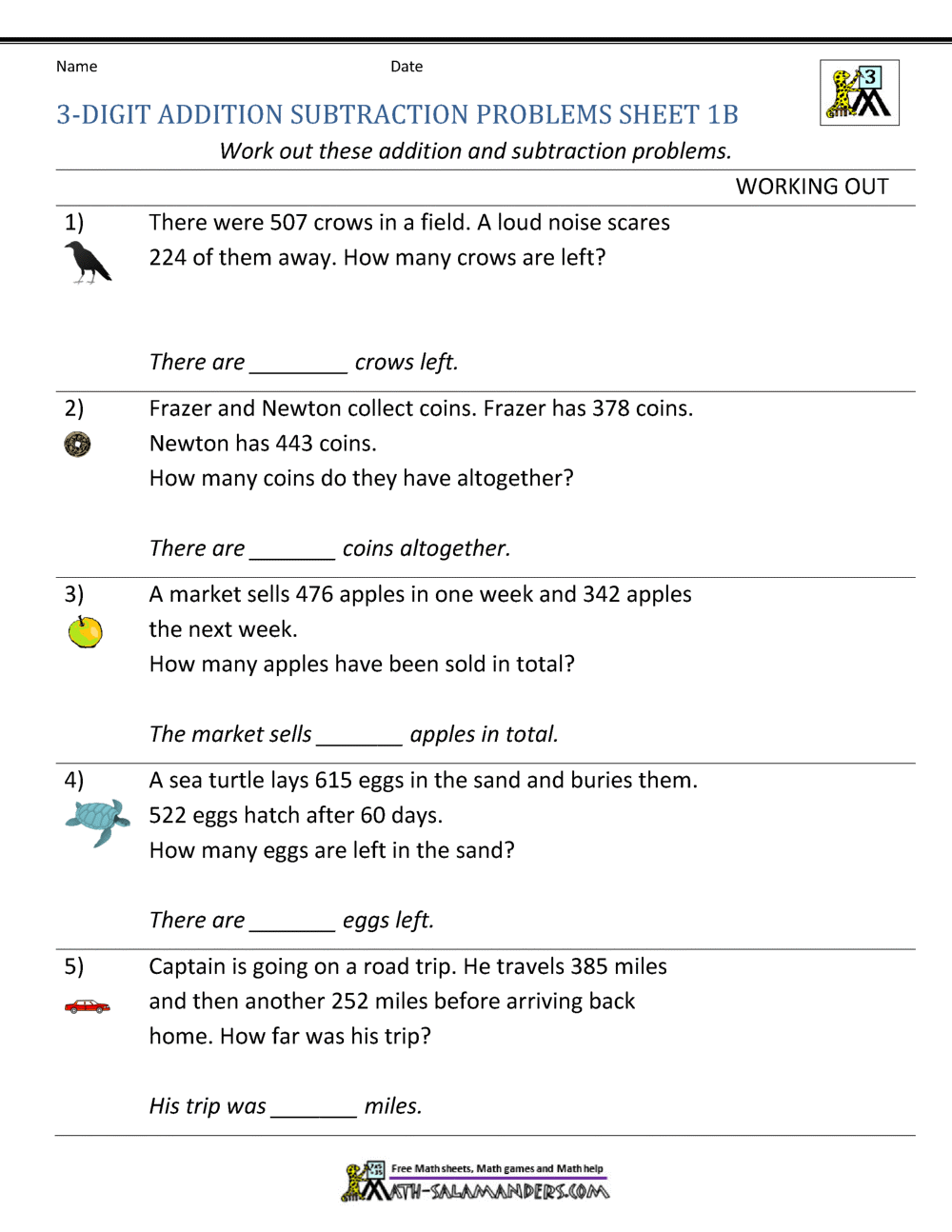 3rd Grade Addition And Subtraction Word Problems Math Word Problems For Kids