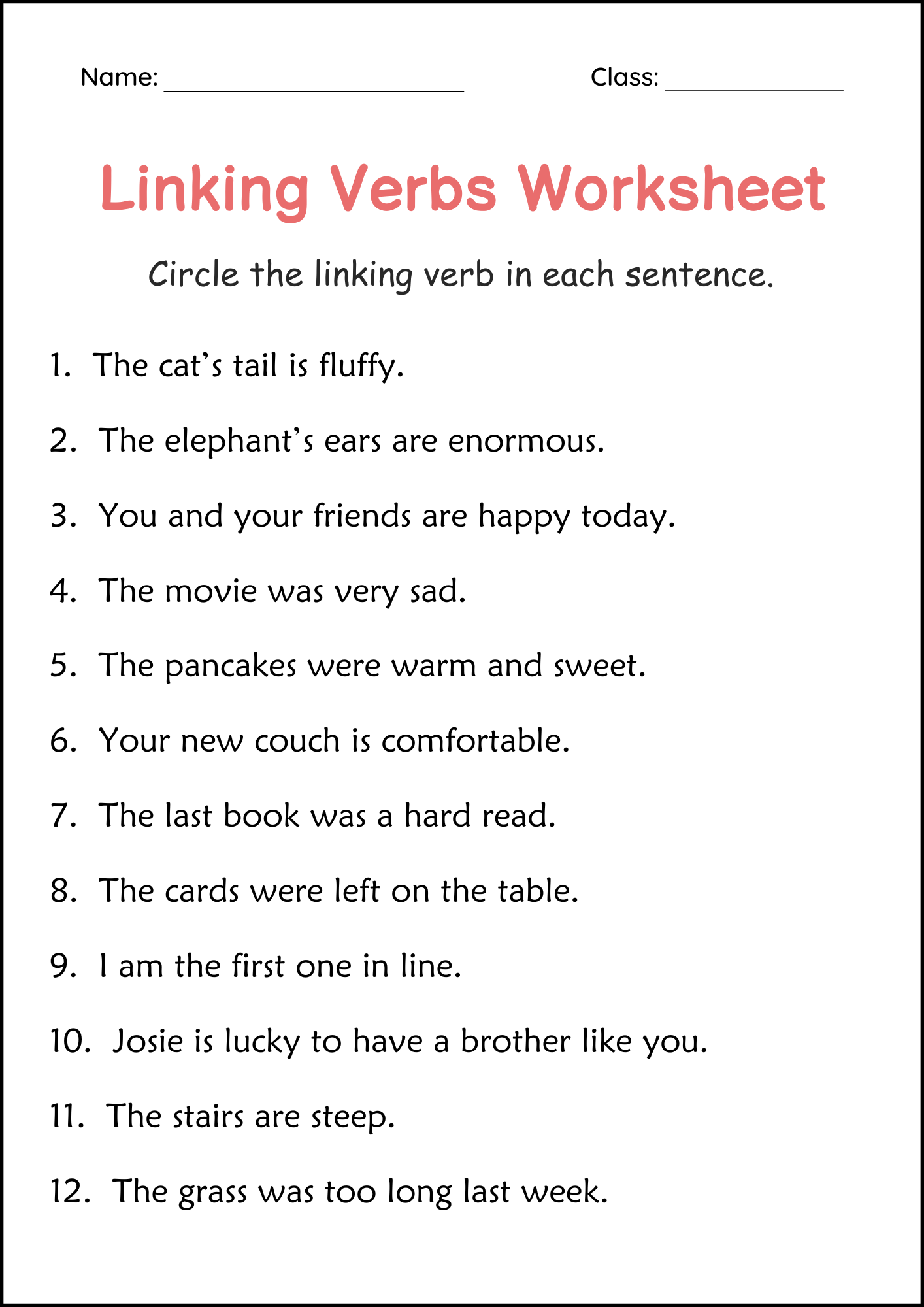 3rd Grade Linking Verb Grammar Worksheets Linking Verb Activities Made By Teachers
