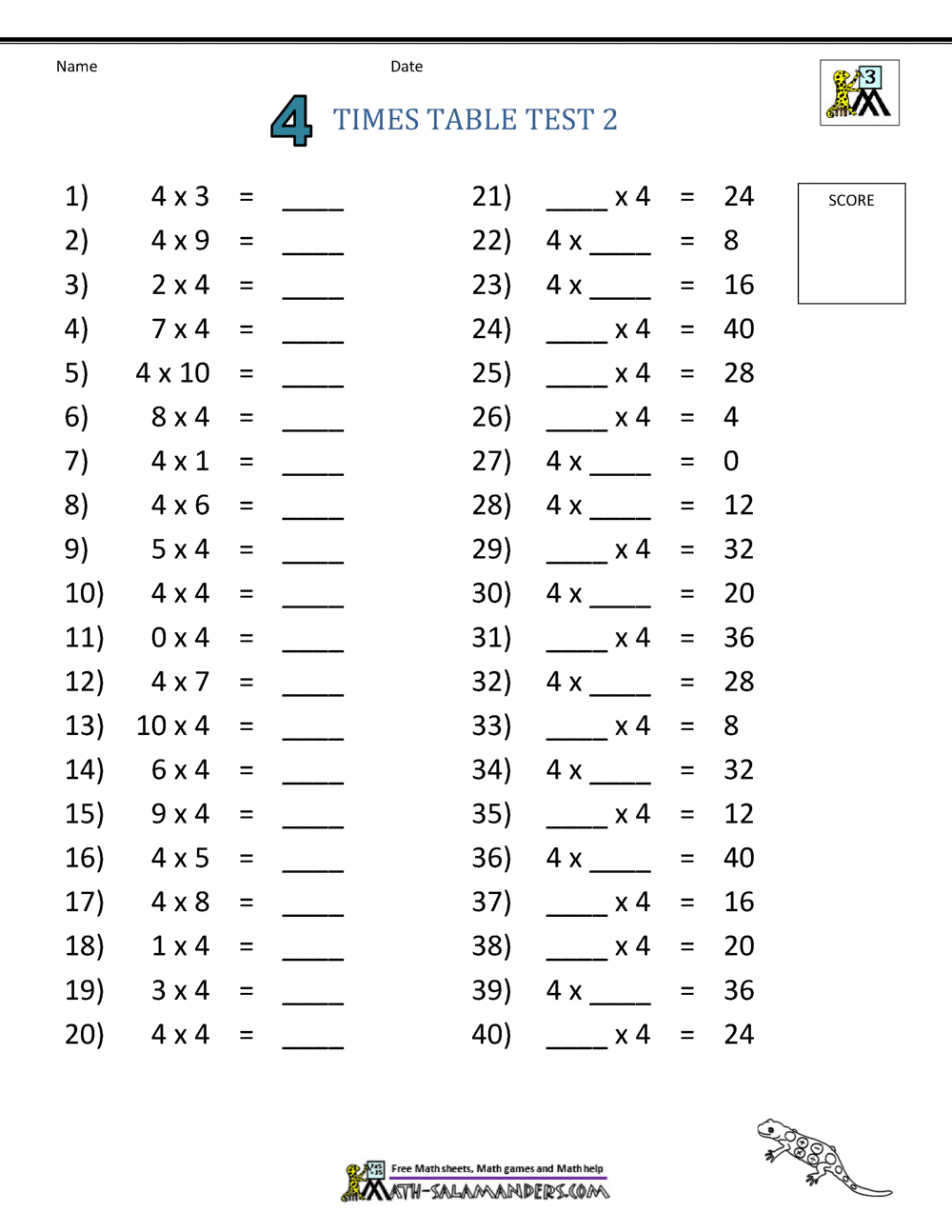 4 Times Table Worksheet Page Free Four Times Tables Worksheets 8 Versions Teach Prints