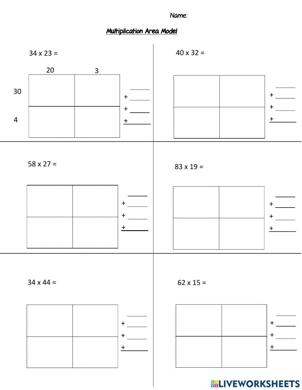 4th Grade Area Model Worksheet Practice And Learn With Engaging Exercises