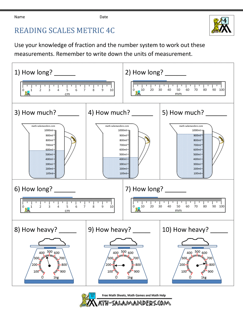 4th Grade Measurement Worksheets Grade 4 Measurement Length Weight Mass Worksheet WordMint