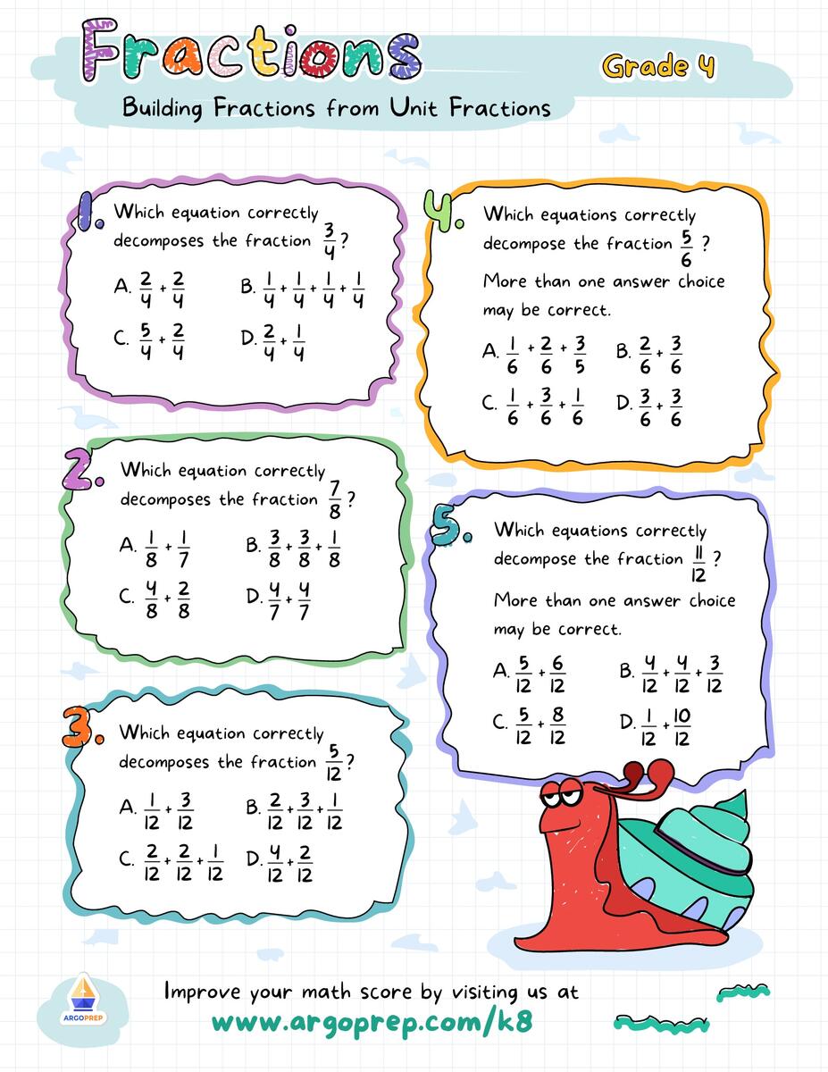 4th Grade Rectangles Area And Perimeter Subtracting Fractions Worksheets For Free ArgoPrep Free Decomposing Fractions Worksheets Teach Prints