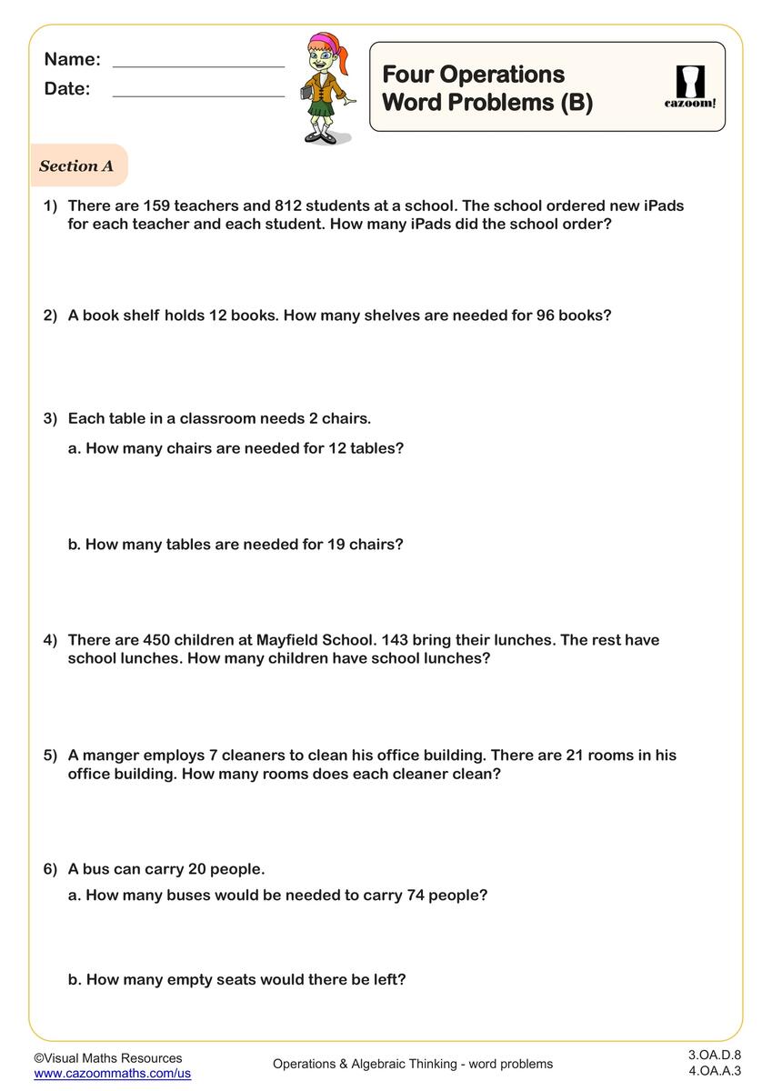 4th Grade Solve Word Problems Worksheets PDF Printable Worksheets Cazoom Math