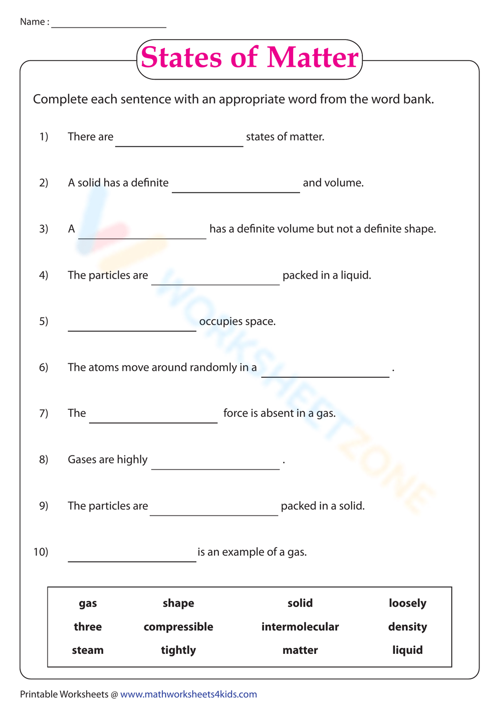 5th Grade Science Fill In The Blanks Worksheets Printable Matter Properties Worksheet For 5th Grade