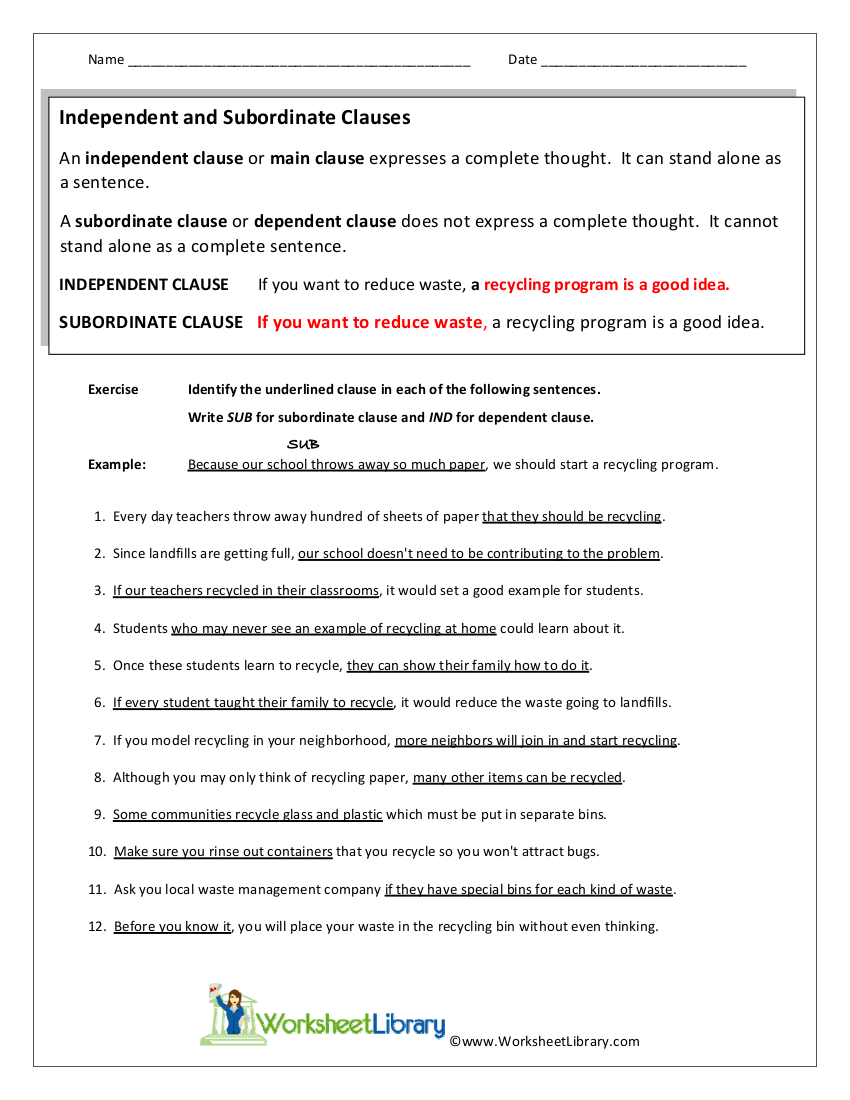 6 Subordinate Clause Examples Subordinating Conjunctions Worksheets And Exercises ESL Forums