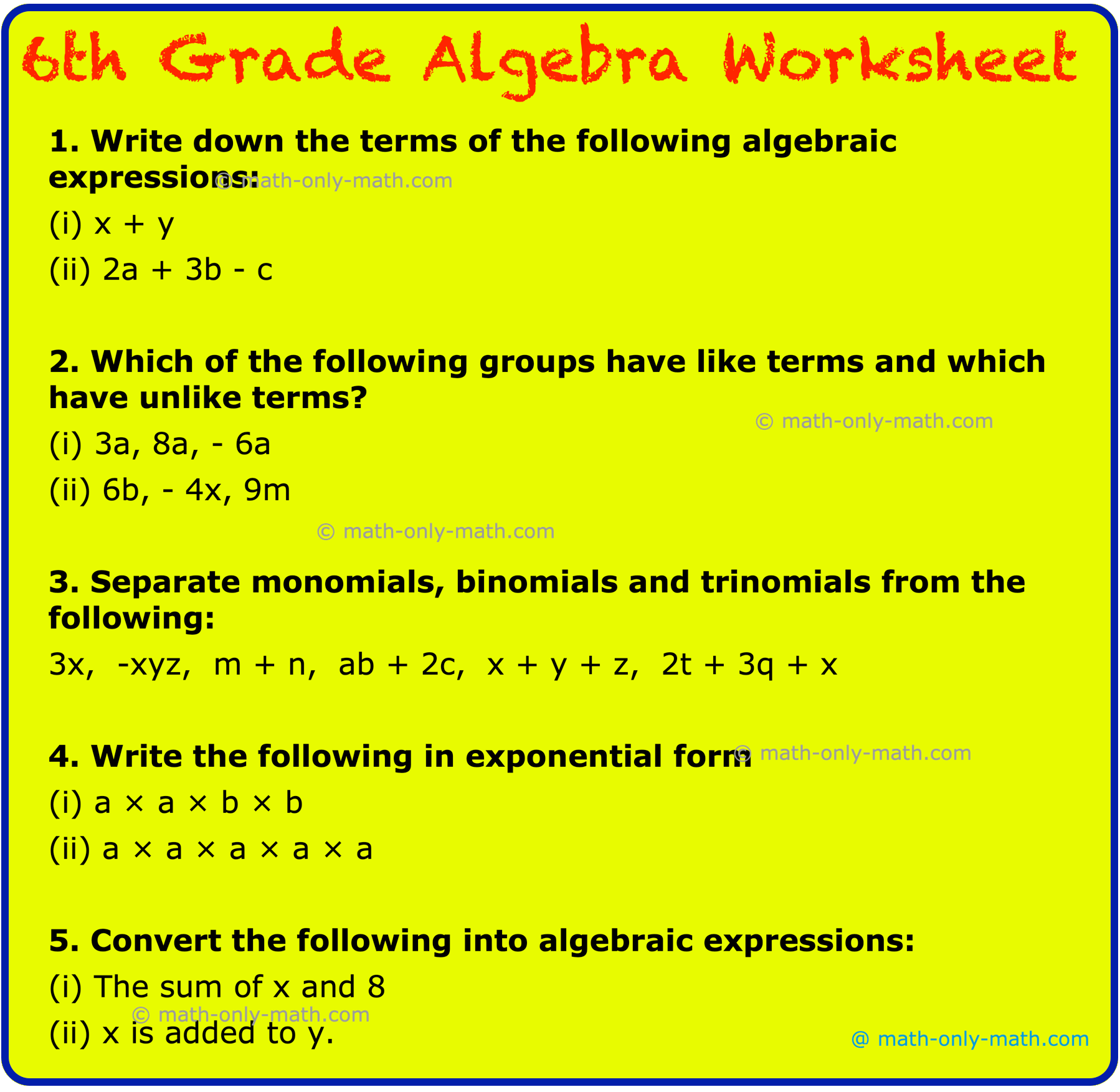 6th Grade Algebra Worksheet Pre Algebra Worksheets With Free Answers 6th Grade Algebra Worksheet Pre Algebra Worksheets With Free Answers