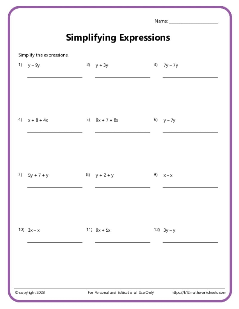 6th Grade Algebra Worksheets Expressions And Equations 6th Grade