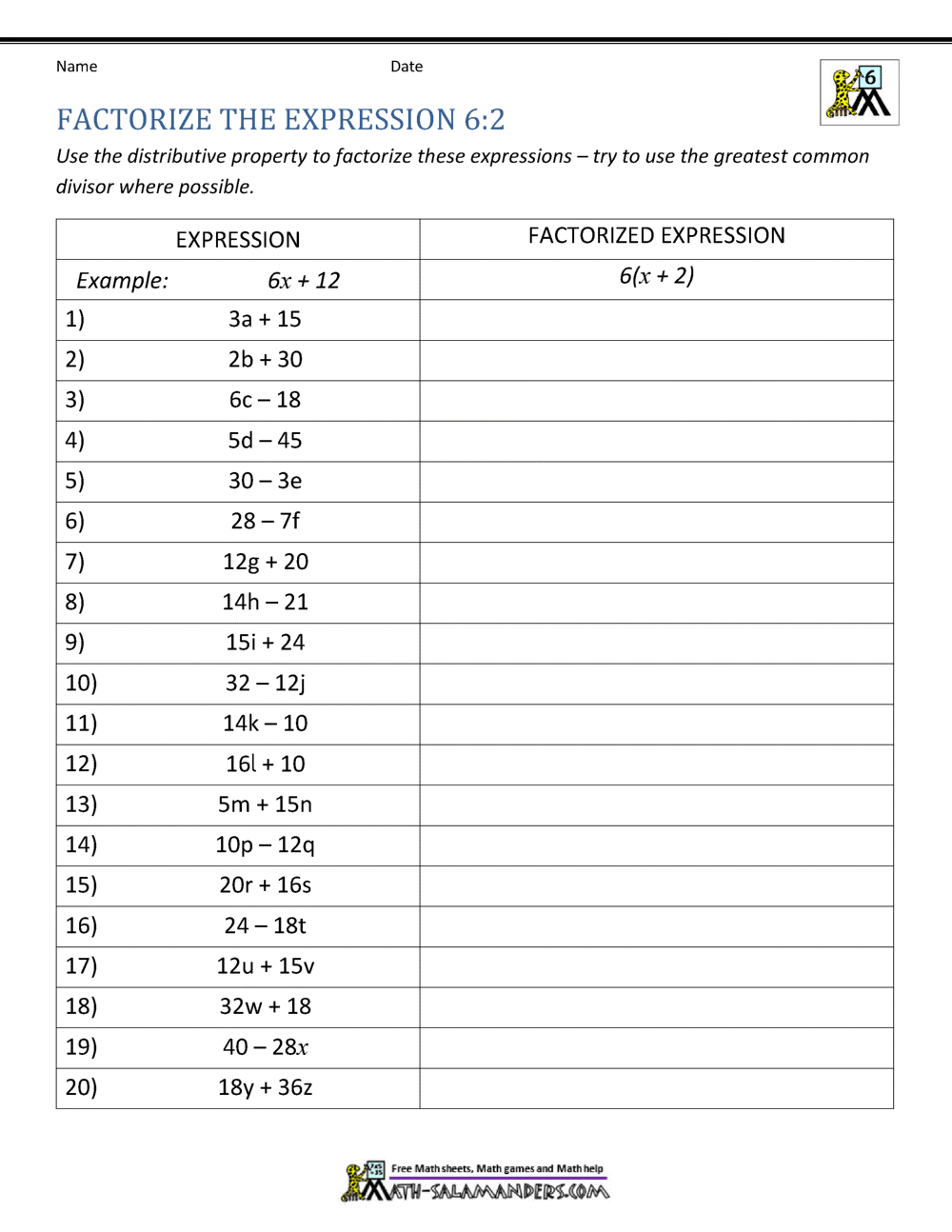 6th Grade Distributive Property Worksheets 6th Grade Distributive Property Worksheets
