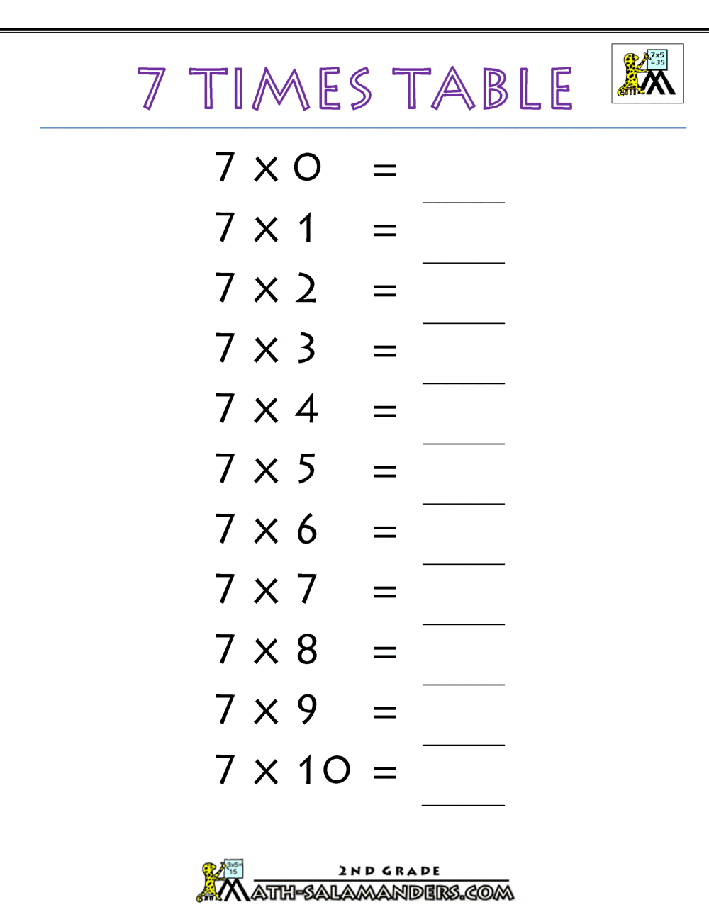 7 Times Table 7 Times Table