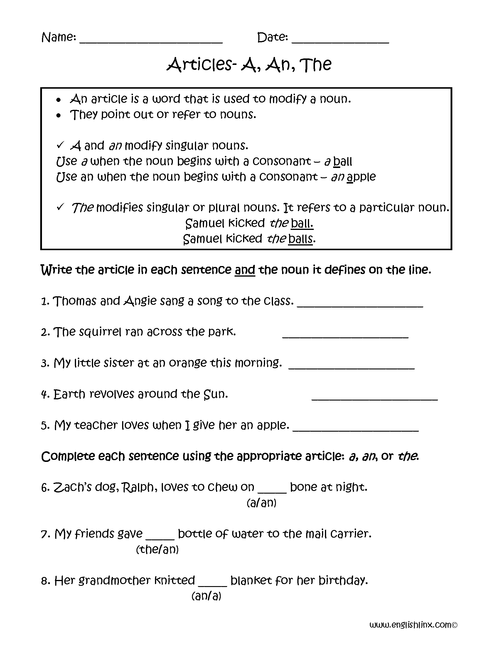 A An And The Articles Worksheets Free Printable Grammar Practice 101 Articles PDF Worksheets With Answers 2145 Exercises Grammarism