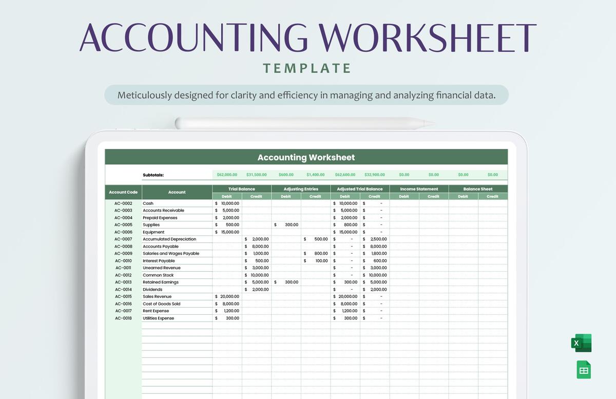 Accounting Worksheet Template In Excel Google Sheets Download Template