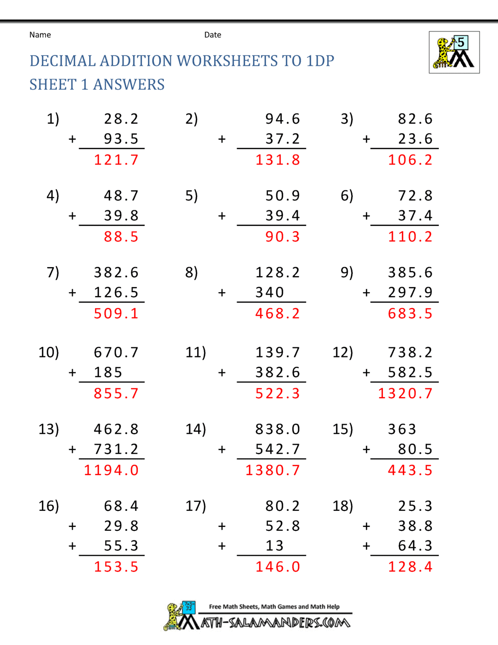 Adding Decimals Worksheet 5th Grade Adding Decimals Worksheet 5th Grade