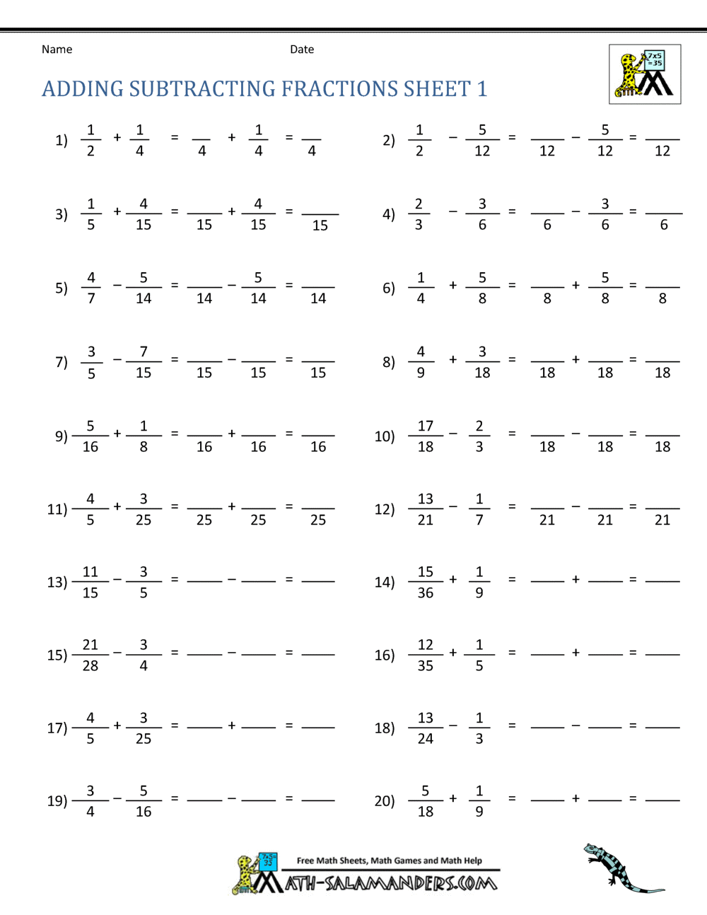 Adding Subtracting Fractions Worksheets Mixed Fraction Subtraction Practice Kids 7 11 Educational Math Worksheet Primary School Learning Activities Homeschooling Resource Etsy
