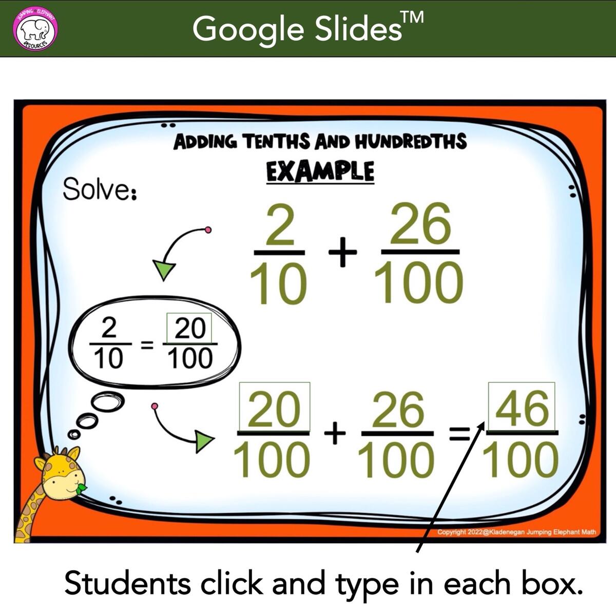 Adding Tenths And Hundredths Google Slides And Worksheets Fractions Bundle Made By Teachers