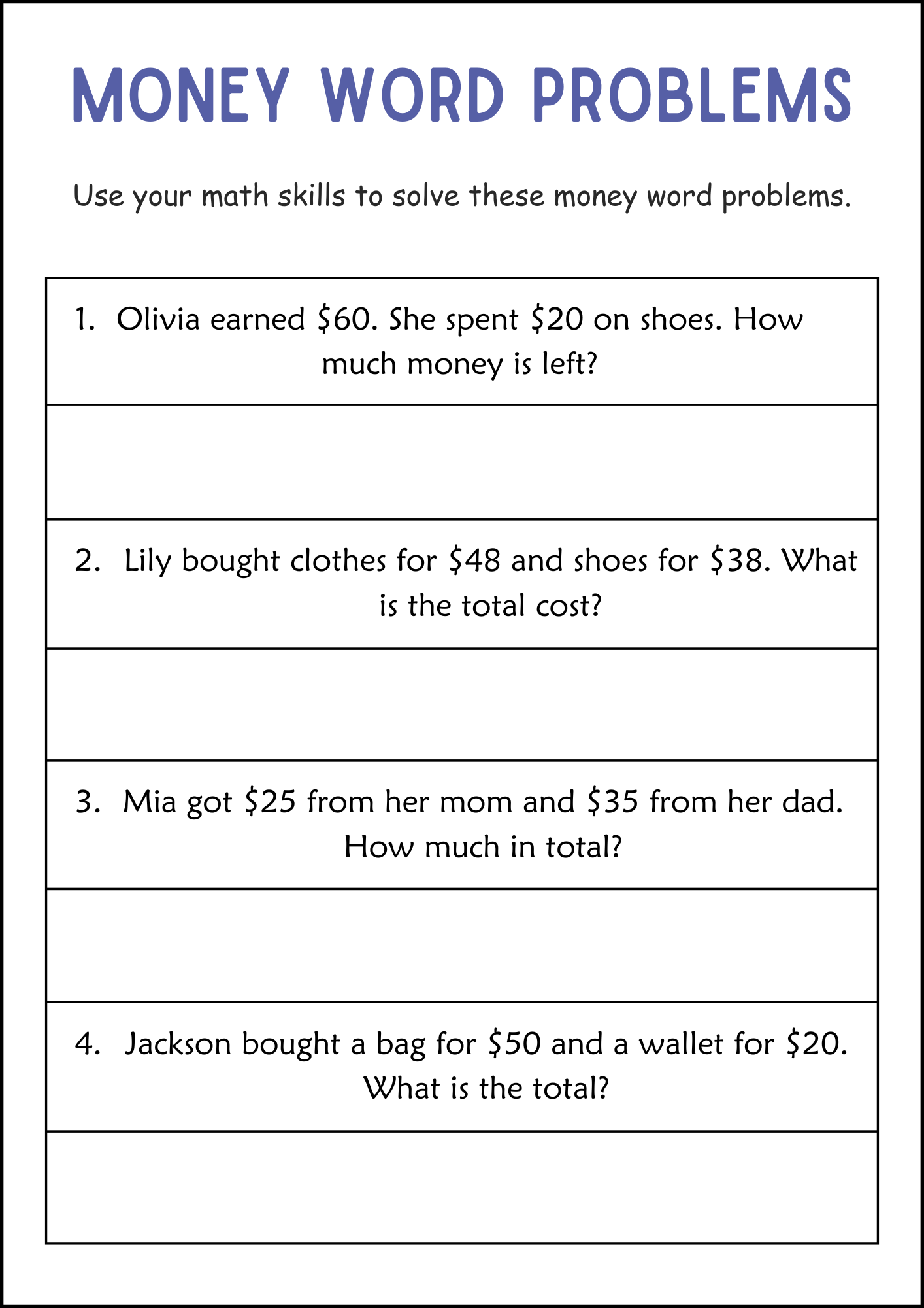 Addition And Subtraction Money Word Problems Math Worksheets For Grade 2 3 Made By Teachers Addition And Subtraction Money Word Problems Math Worksheets For Grade 2 3 Made By Teachers