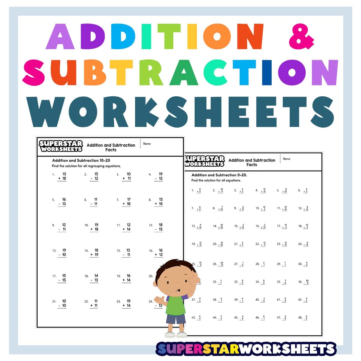 Addition And Subtraction Worksheets Superstar Worksheets 100 Four Digit Mixed Addition And Subtraction With And Without Regrouping Worksheets Etsy