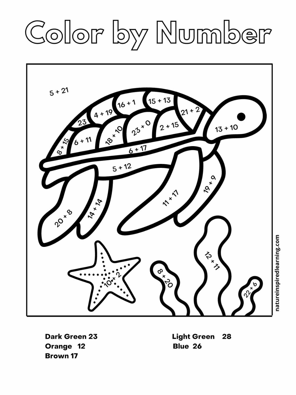 Addition Color By Number Worksheets Nature Inspired Learning