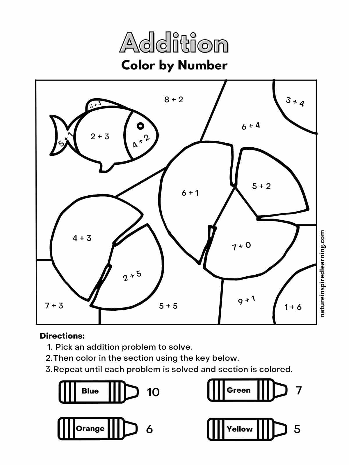 Addition Color By Number Worksheets Nature Inspired Learning