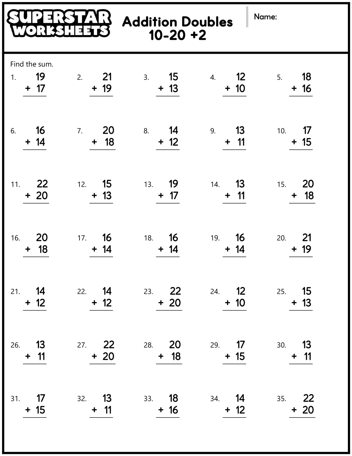 Addition Doubles Worksheets Superstar Worksheets Division Facts Worksheets