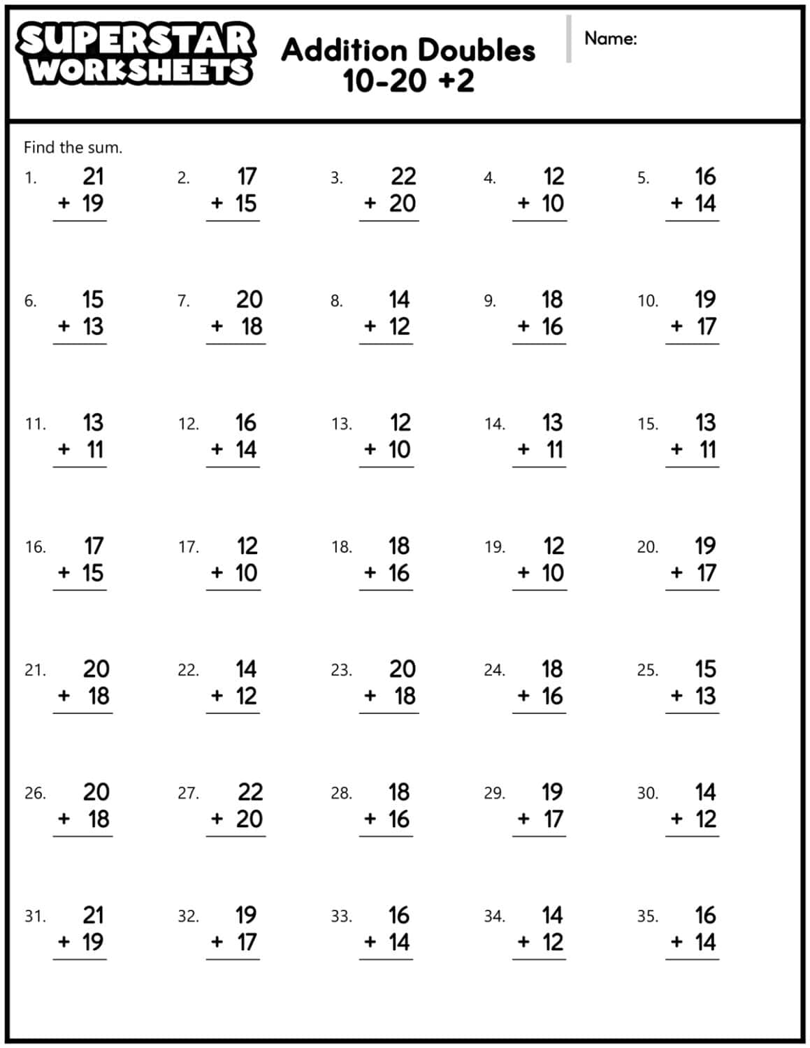 Addition Doubles Worksheets Superstar Worksheets Free Math Worksheets