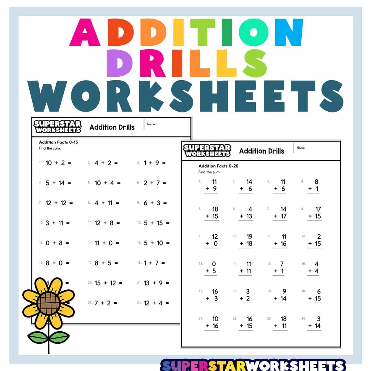 Addition Facts To 20 Worksheets