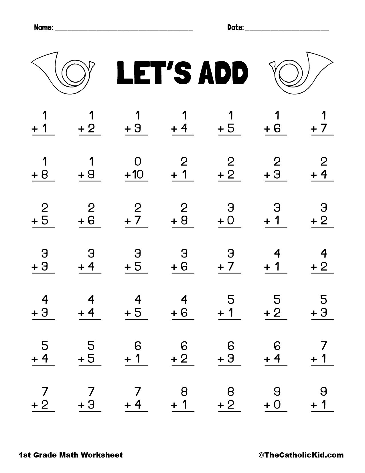 Addition Printout 1st Grade Math Worksheet Catholic Free Printable Customizable Math Worksheets Canva