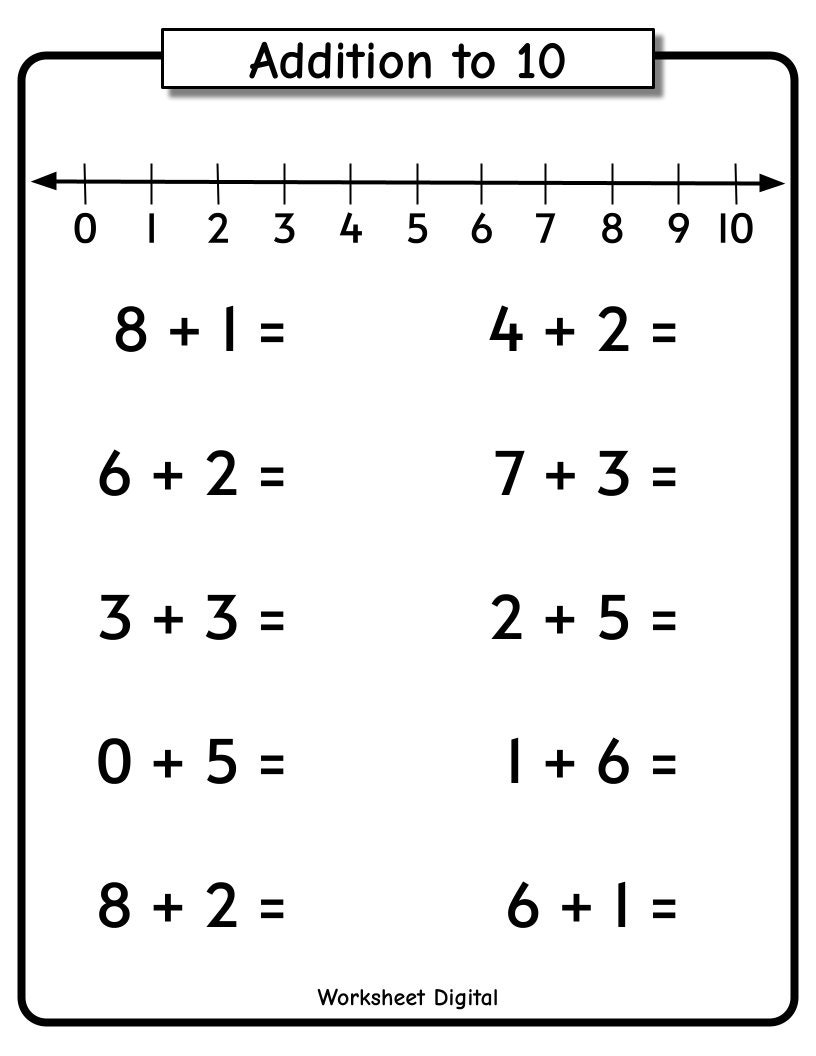 Addition To 10 Worksheets Number Line Preschool Kindergarten PDF Etsy