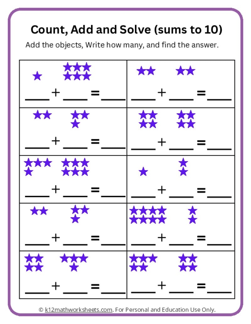 Kindergarten Addition Worksheet Free