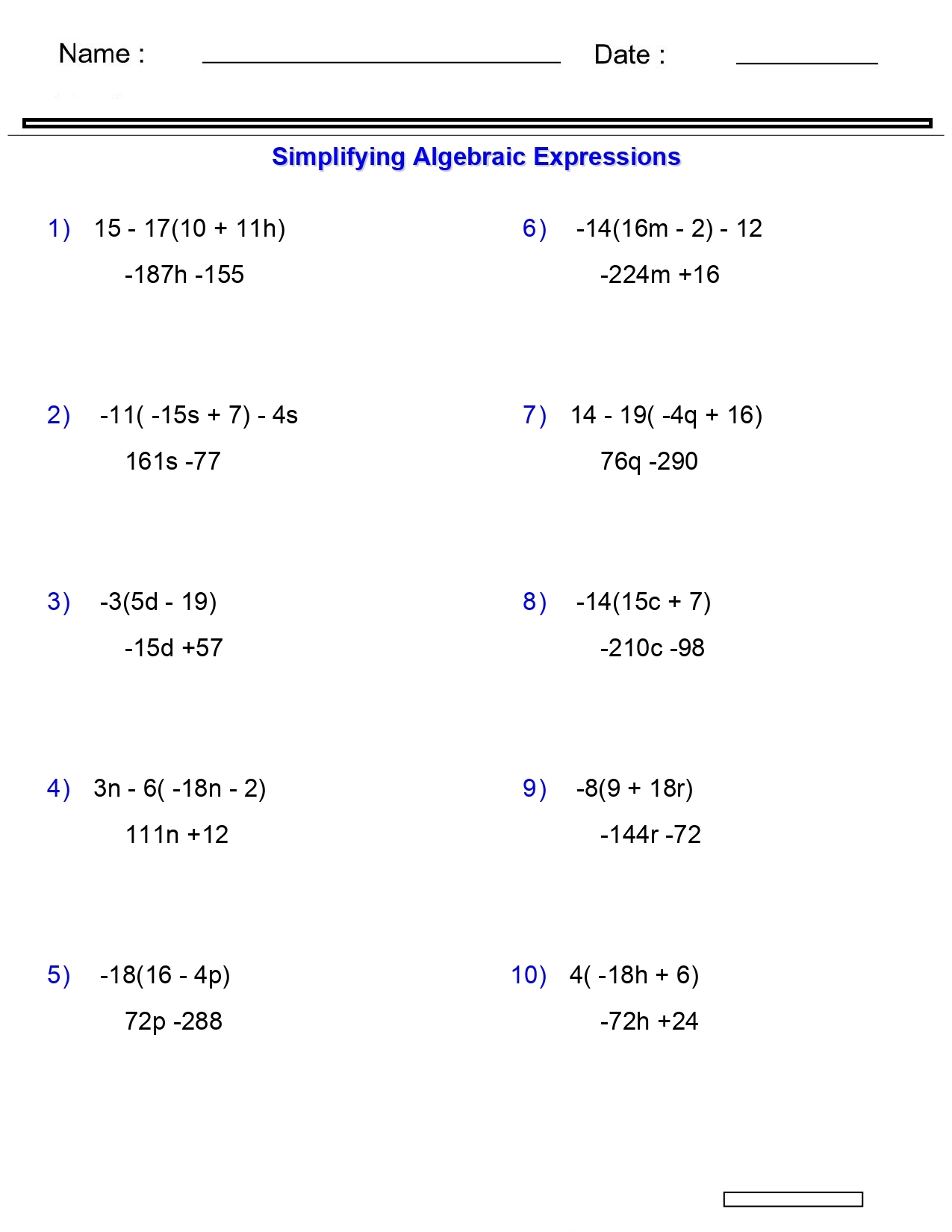 Algebraic Expressions Worksheets Distributive Property Worksheets 3 Terms Made By Teachers Algebraic Expressions Worksheets Distributive Property Worksheets 3 Terms Made By Teachers