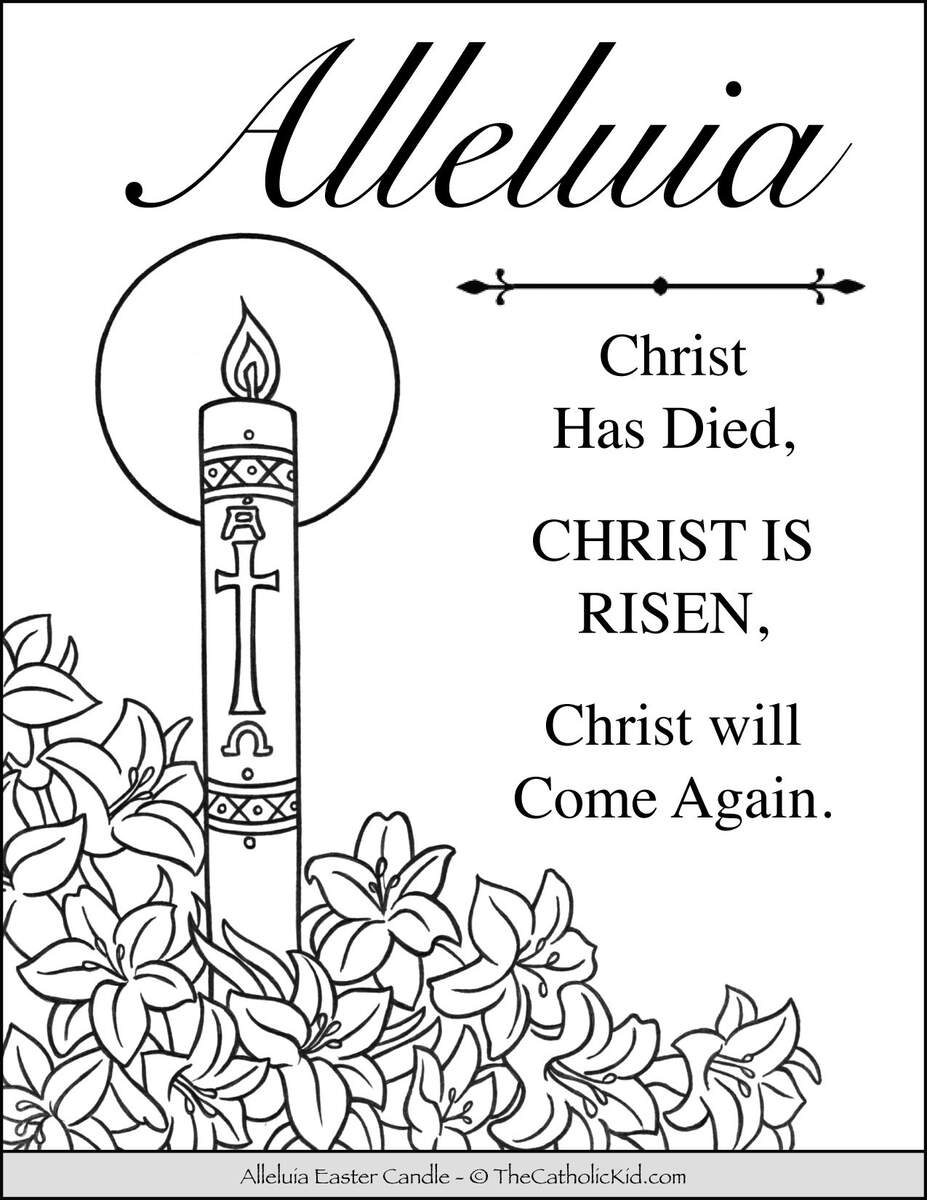 Alleluia Easter Candle Coloring Page TheCatholicKid